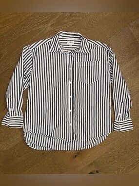 Wonderly Vertical Stripe Button-Down in Black and White